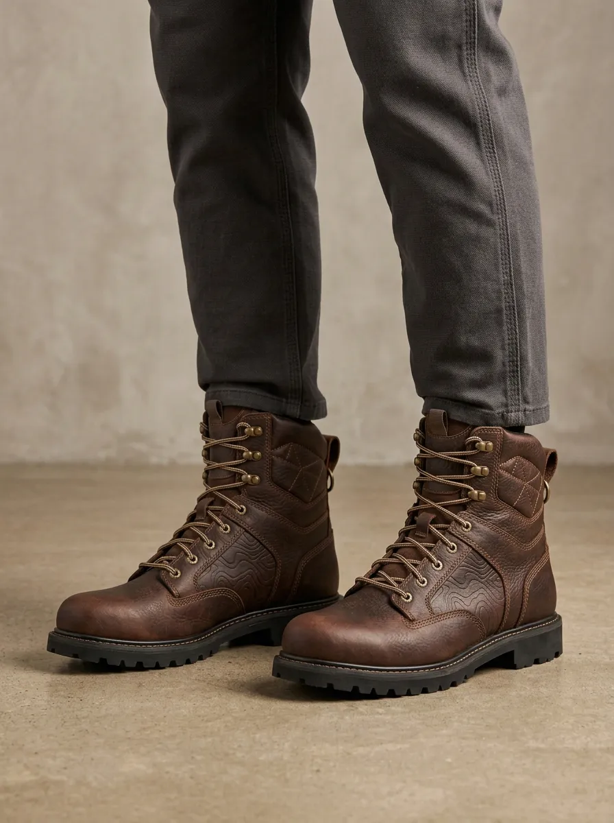 Men's Utility Hiking Topographic Pattern Work Boots