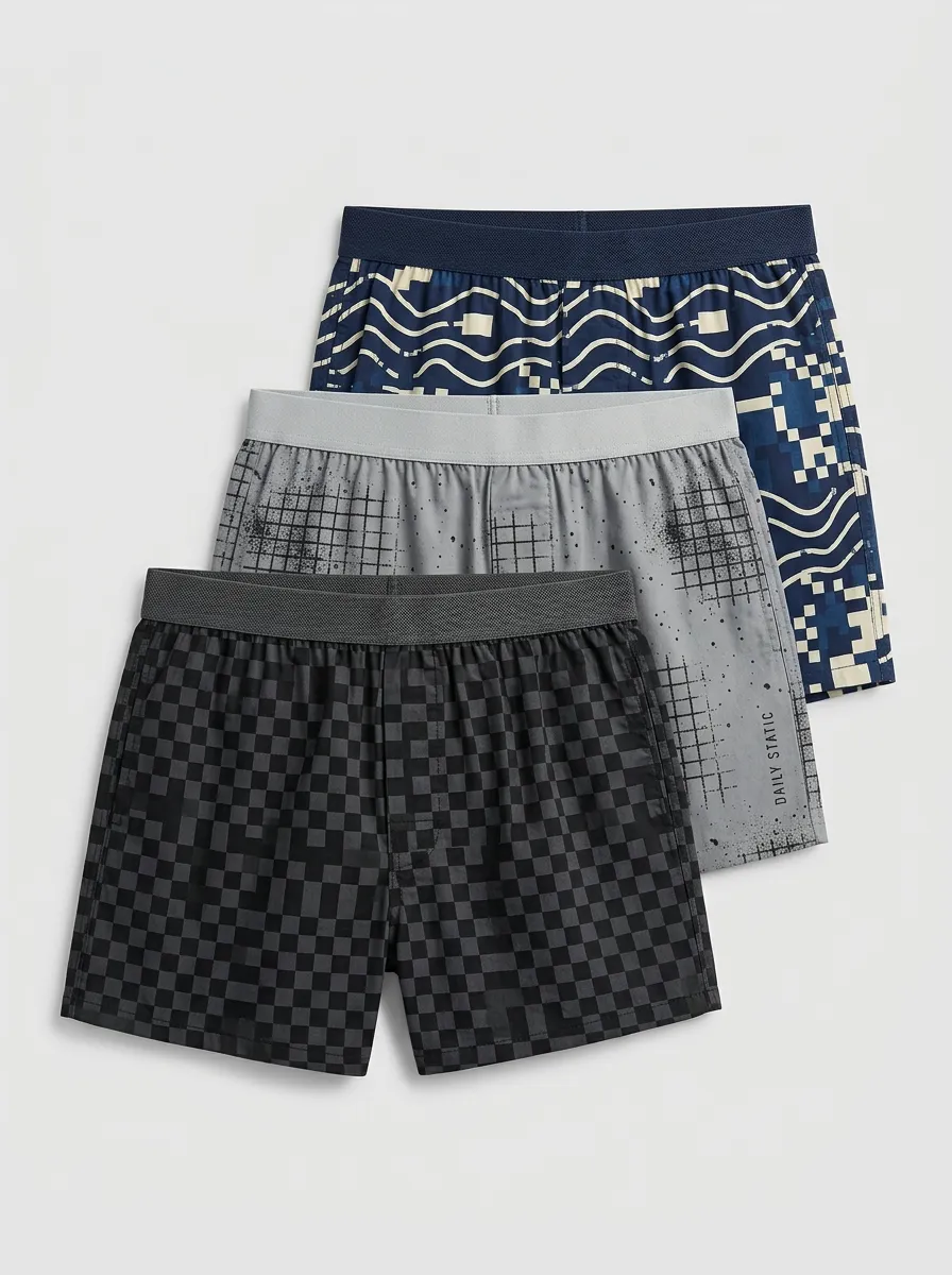 Checkered Grid Geometric Boxer Set