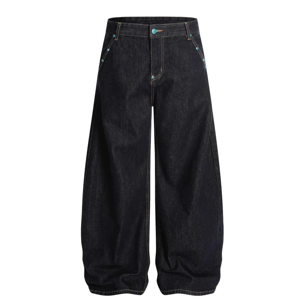 Turquoise Raw Denim Slash Jeans