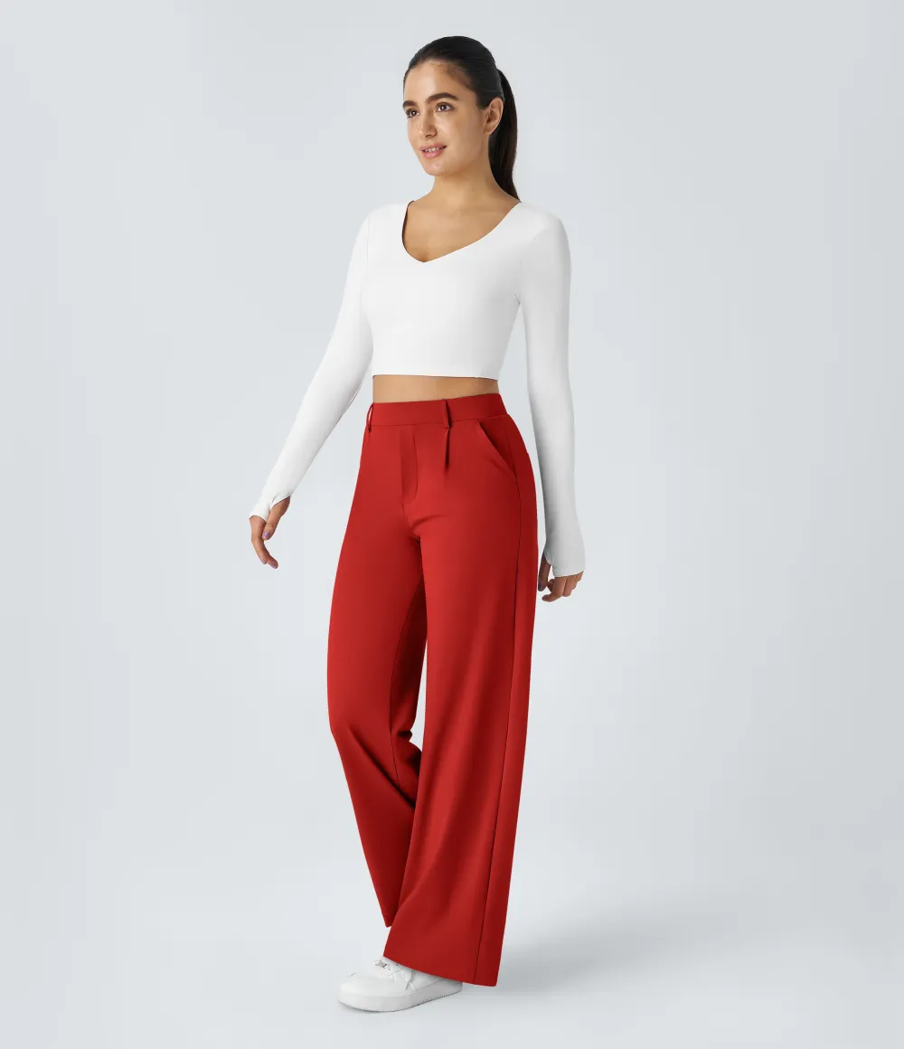 2026🔥  High Waisted Pocket Straight Leg Work Pants