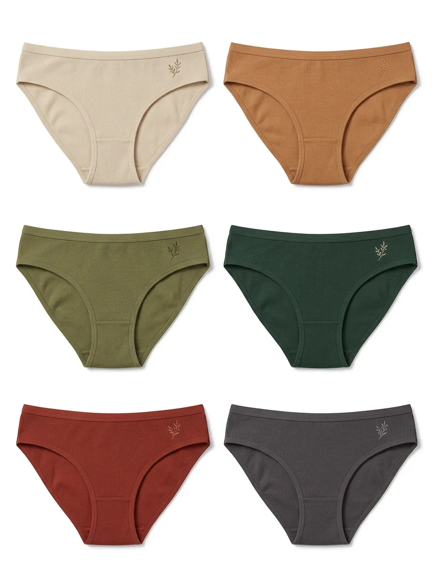 Women's Ribbed Leaf Embroidered Mid-Rise Brief Set