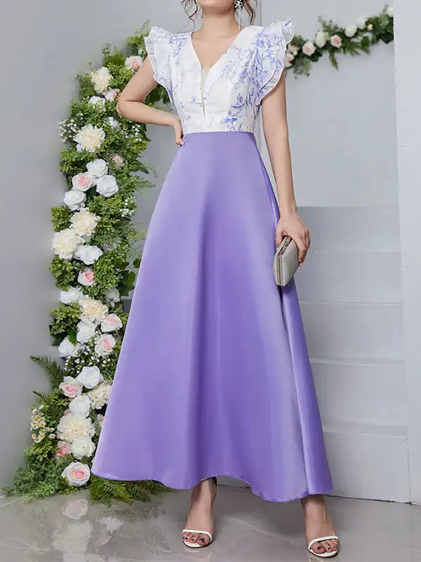 Petal Printed Neck Maxi Dress