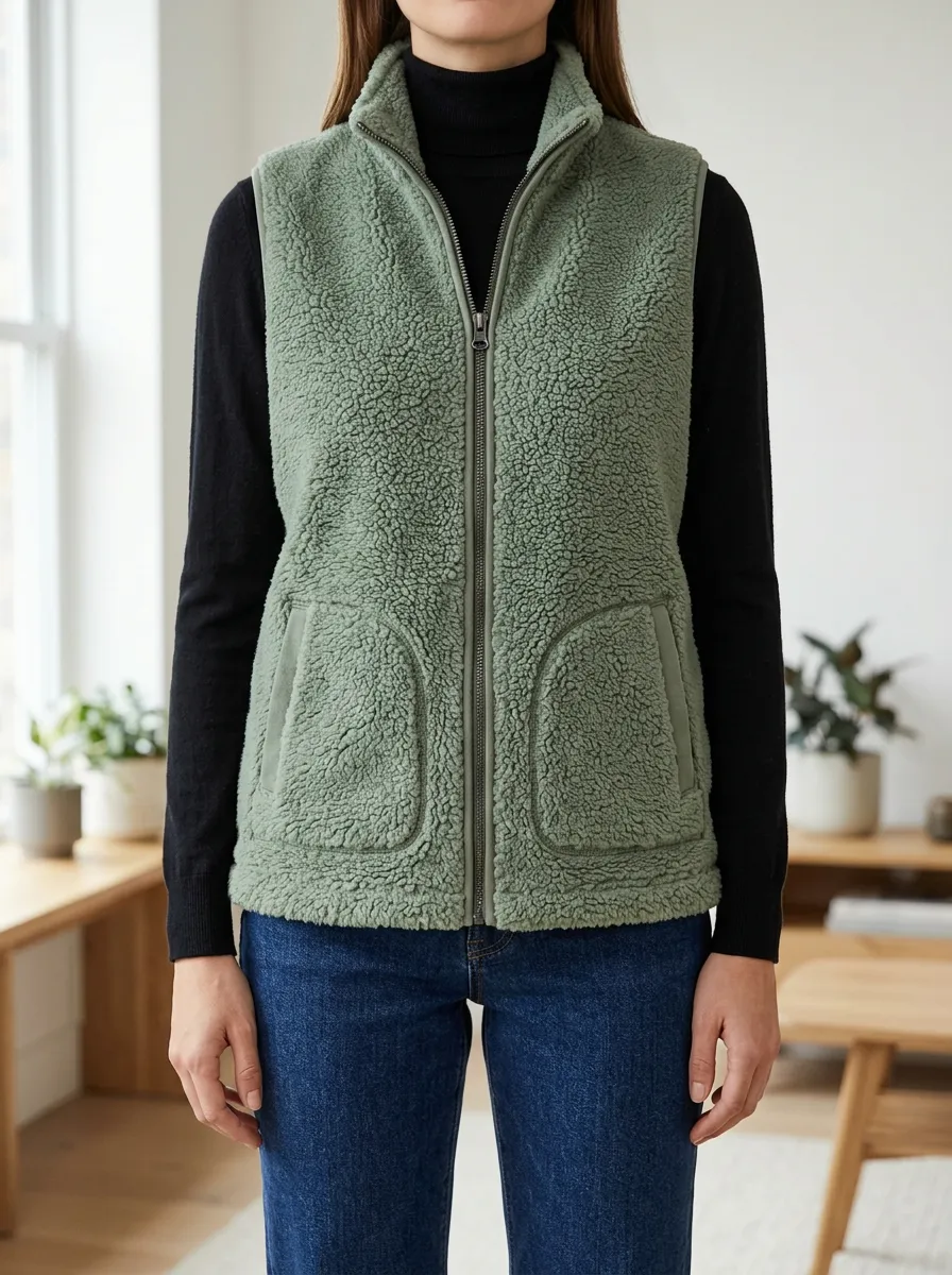 Women's Everyday Zip-Up Sherpa Fleece Layering Vest