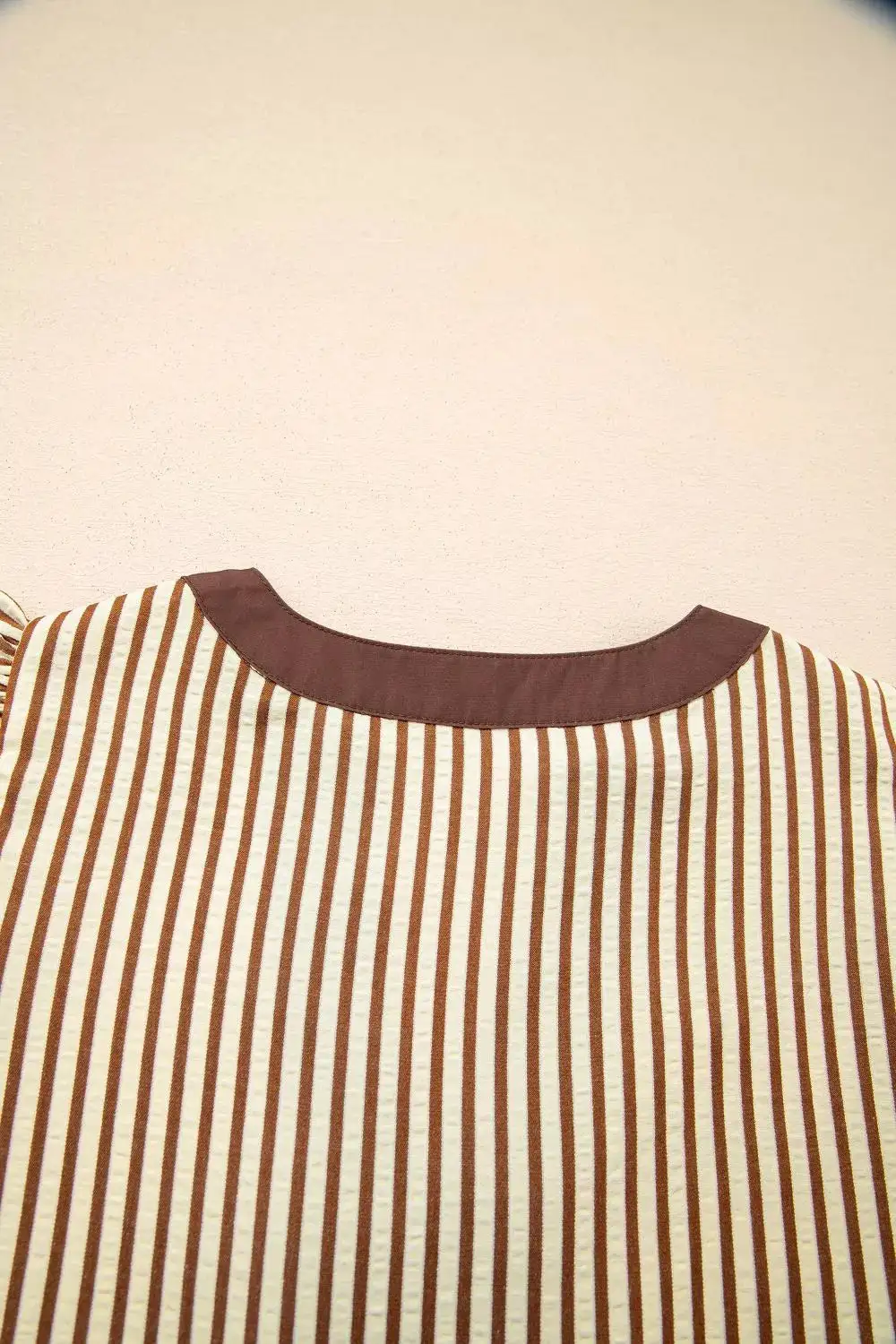 Striped V Neck Tiered Dress Casual