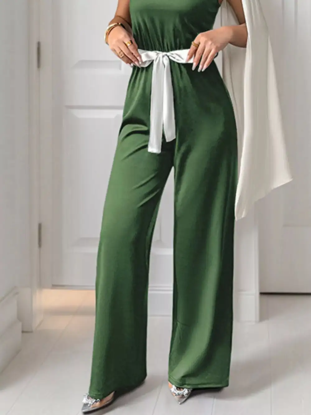 One Shoulder Bowknot Wide Leg Jumpsuit