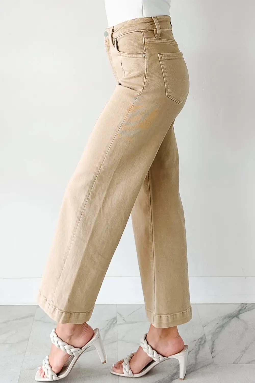 Wide Leg Cropped Seam Detail Casual Jeans