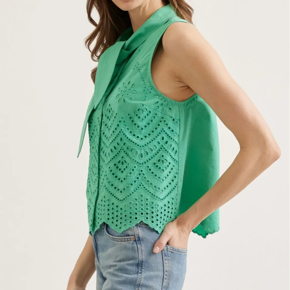 Neck Tie Eyelet Top