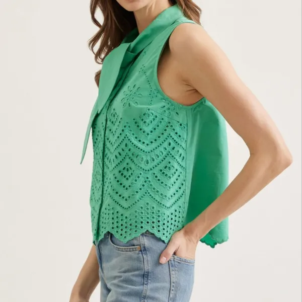 Neck Tie Eyelet Top
