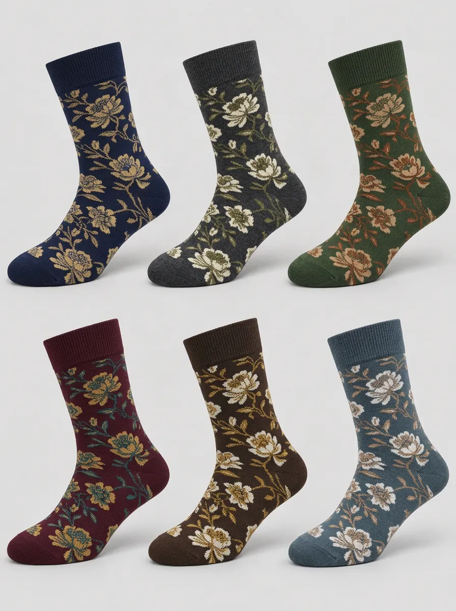 Men's Heritage Vintage Floral Pattern Printed Socks 6-Pack