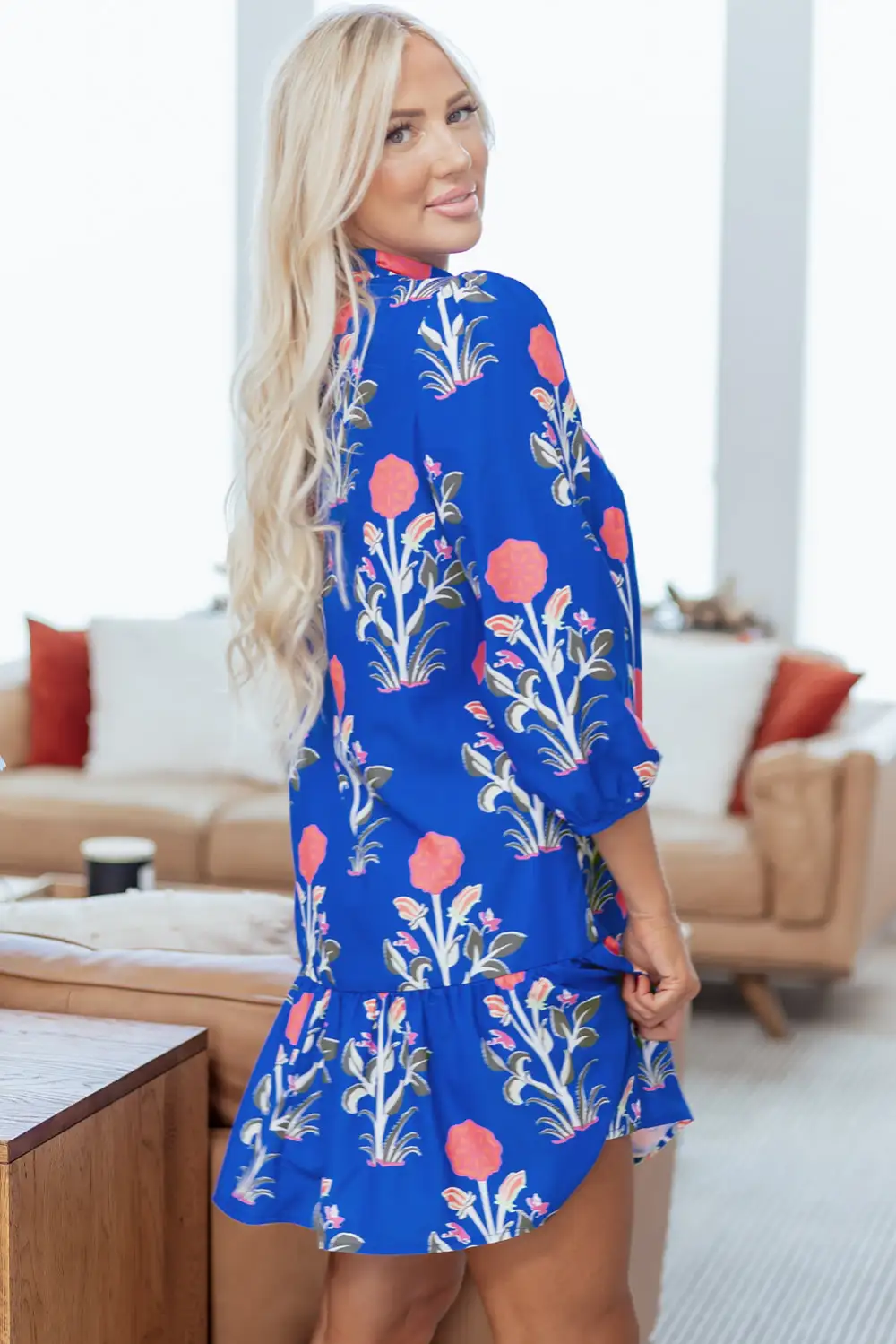 Structured Shape Floral Printed Ruffle Dress