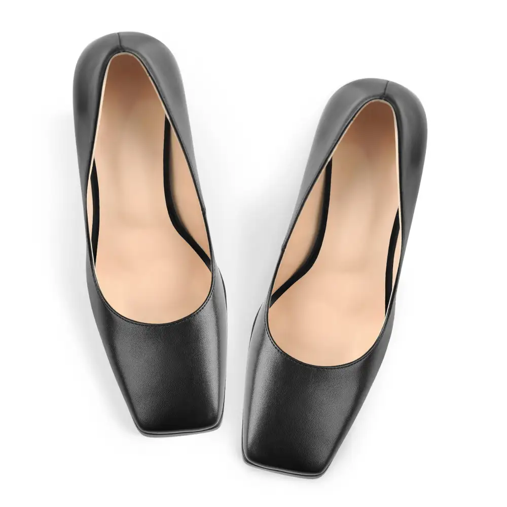 Patent Finish Pointed Toe Chunky Heel Pumps