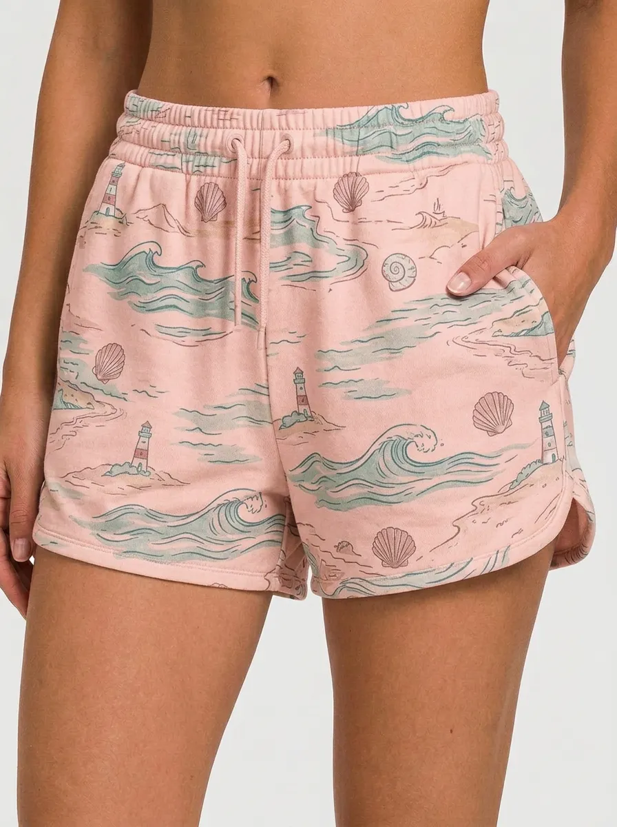 Women's Beach Lover Lighthouse Seashell Ocean Wave Printed Shorts