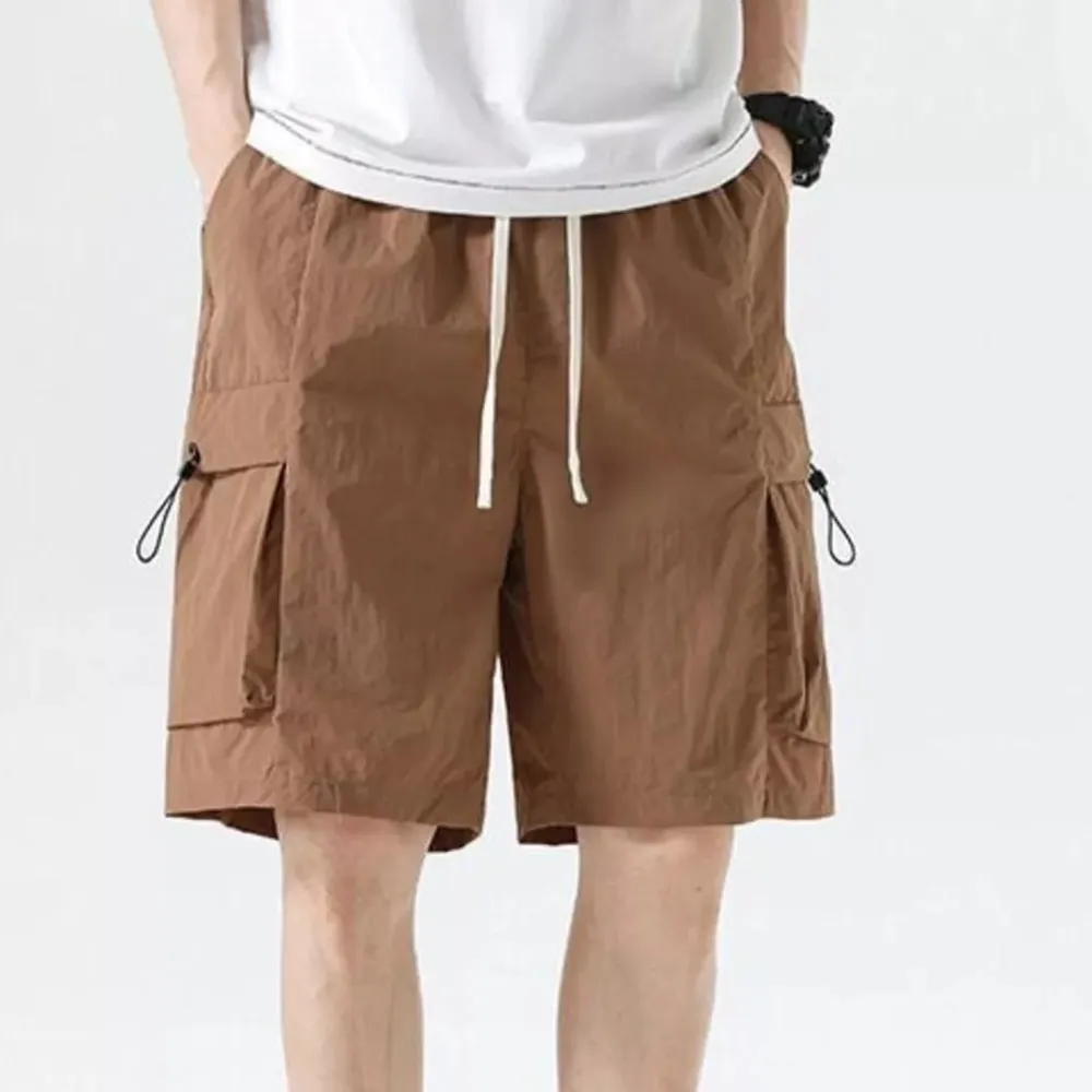 Refined Drawstring Pocket Detail Washed Cargo Shorts
