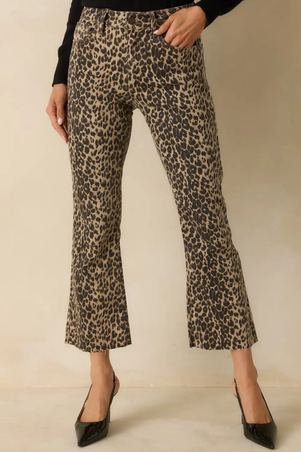 Timing Leopard Print Cropped Flare Jeans
