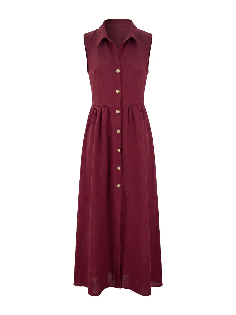 Pleated Buttoned Maxi Dress
