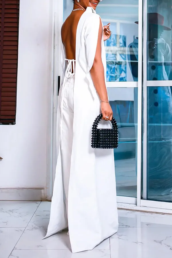 White Collared Sleeveless Pant Set