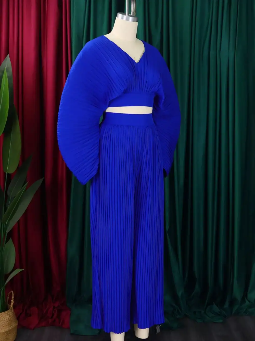 Full Size Pleated Crop Top and Wide Leg Pants