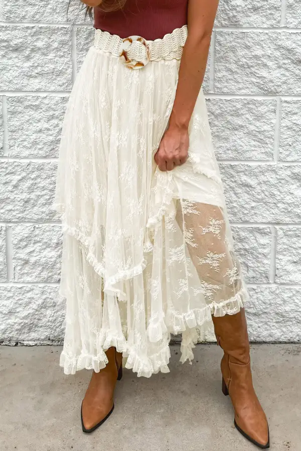 Tiered Lace Midi Skirt