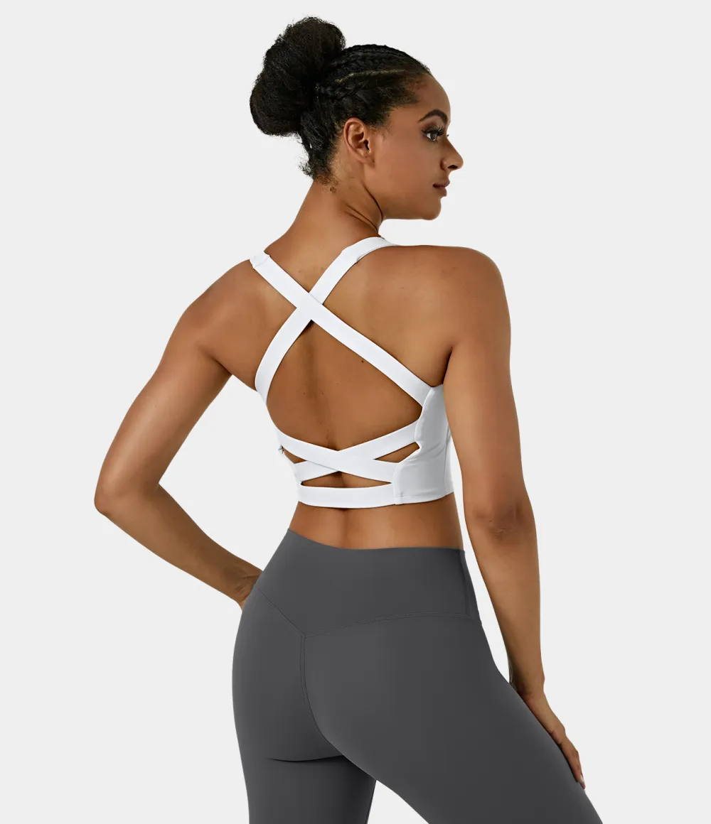 Softlyzero Airy Square Neck Backless Crisscross Cropped Cool Touch Yoga Tank Top-UPF50+
