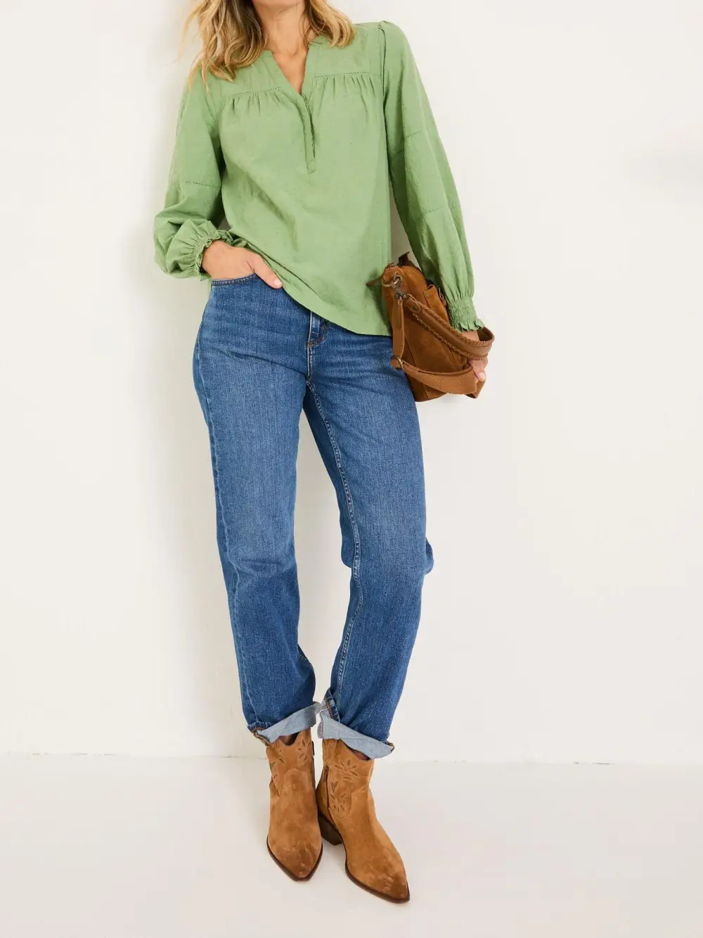 Olive Green Embroidered Blouse
