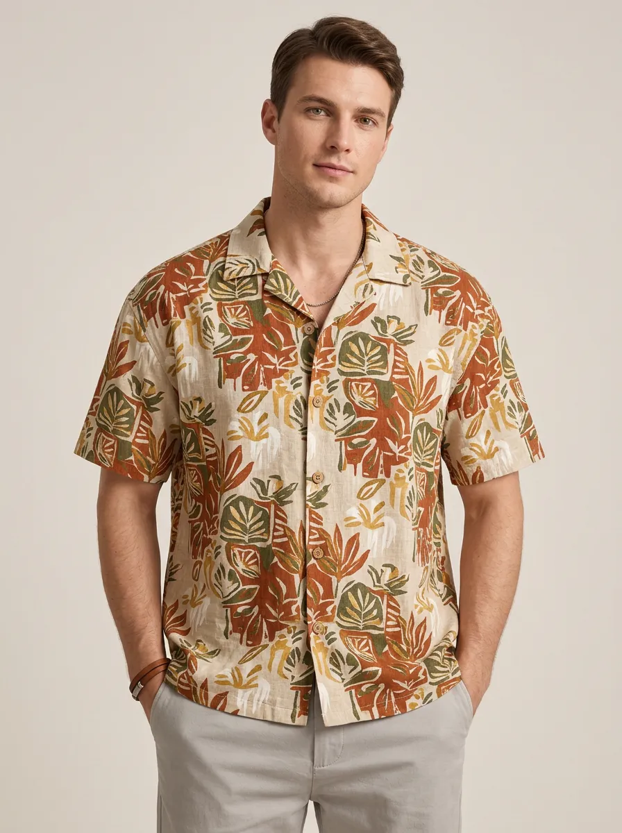 Men's Relaxed Botanical Printed Short Sleeve Shirt