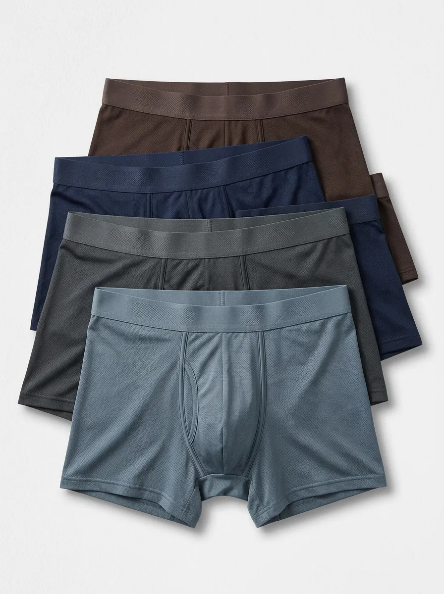 Men's Solid Mesh Breathable 4-Pack Boxer Briefs