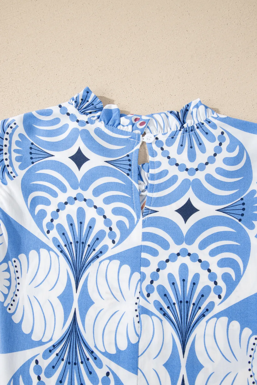 Blue Botanical Flutter Sleeve Dress
