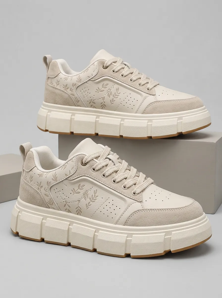 Men's Street Minimalist Botanical Leaf Printed Platform Sneakers