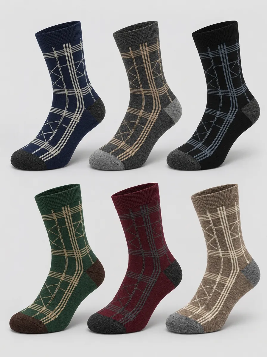 Men's Classic Plaid Patterned Printed Socks 6-Pack