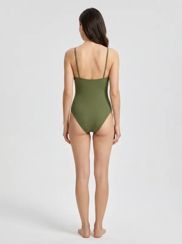 Women's Classic Spaghetti-Strap Ribbed One-Piece Swimsuit