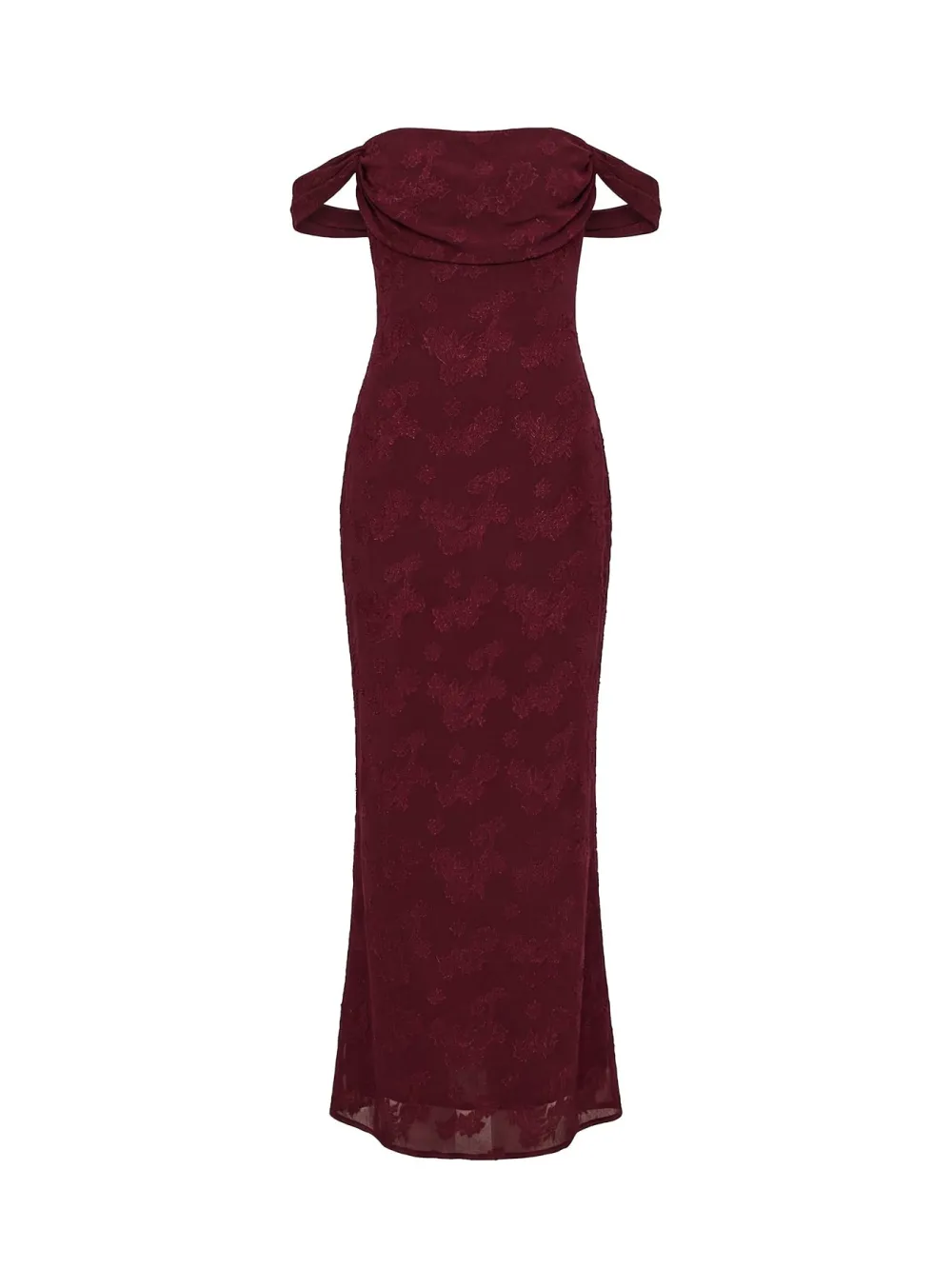 Burgundy Off-Shoulder Ruched Floral Maxi Dress