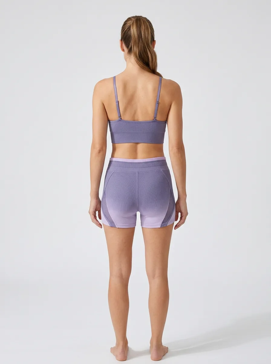 Contemporary Mesh Detail Ribbed Texture Look Women's Tank Top And Sports Shorts Set