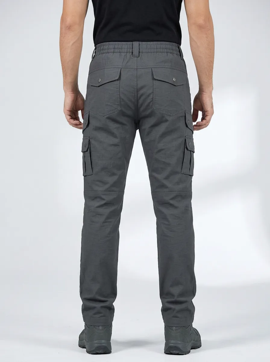 Men's Charcoal Grey Multi-Pocket Tactical Cargo Pants