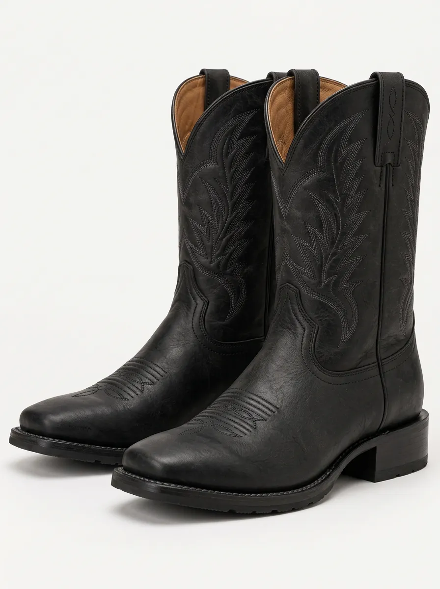 Men's Leather Cowboy Boots with Classic and Red
