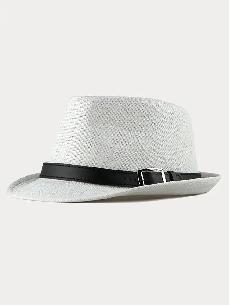Stylish Buckled Leather Strap Fedora Hat