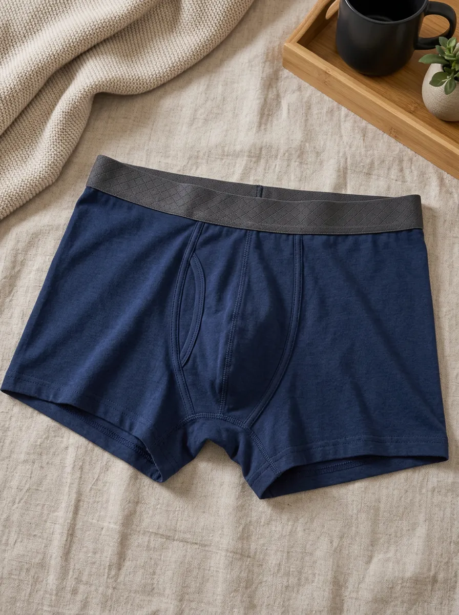 Men's Solid Navy Blue Textured Waistband Boxer Briefs