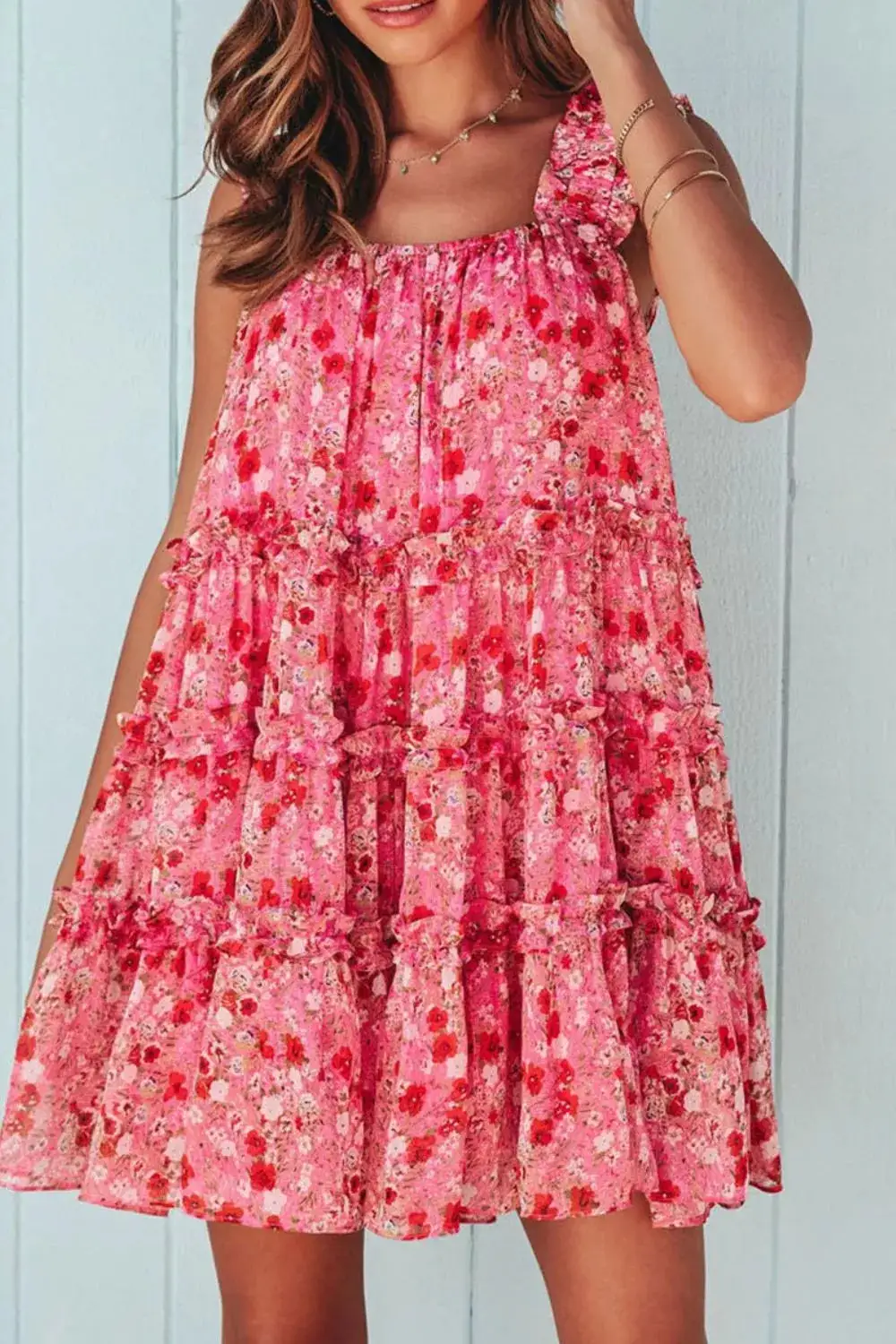 Comfort Fit Floral Printed Ruffle Mini Dress