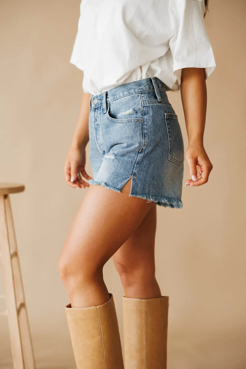 Cotton Distressed Pocket Denim Shorts