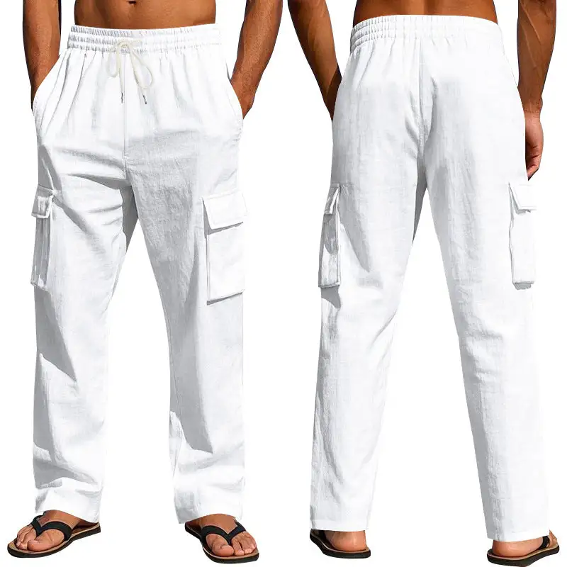 Men's Light Cargo Pants Pockets Straight Leg