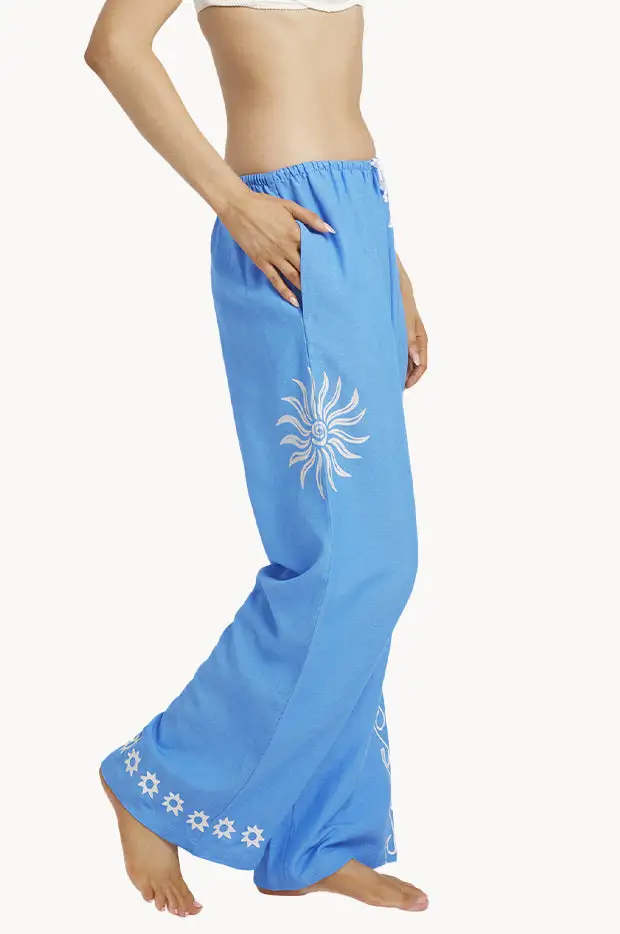 Embroidered Linen Blend Pants