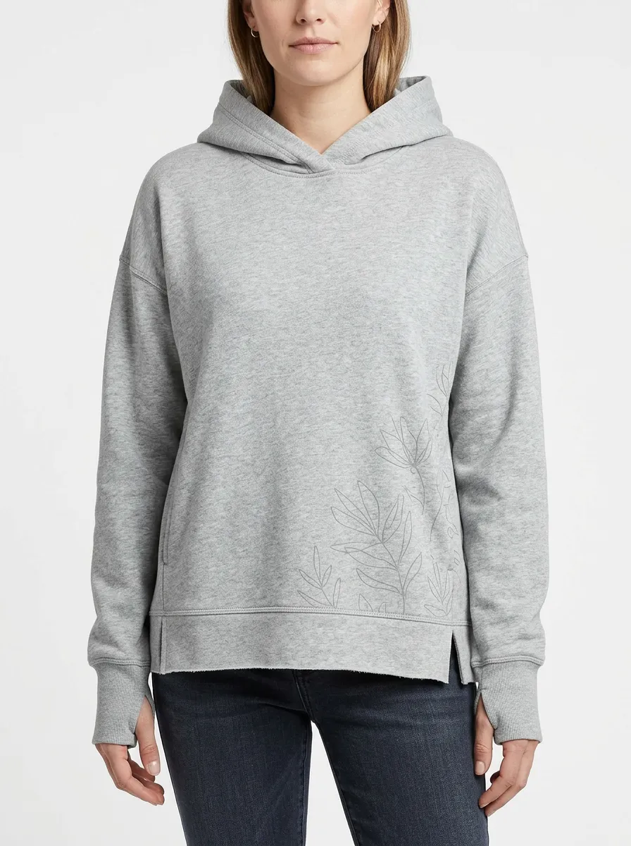 Women's Relaxed Botanical Floral Line Art Nature Inspired Graphic Hoodie