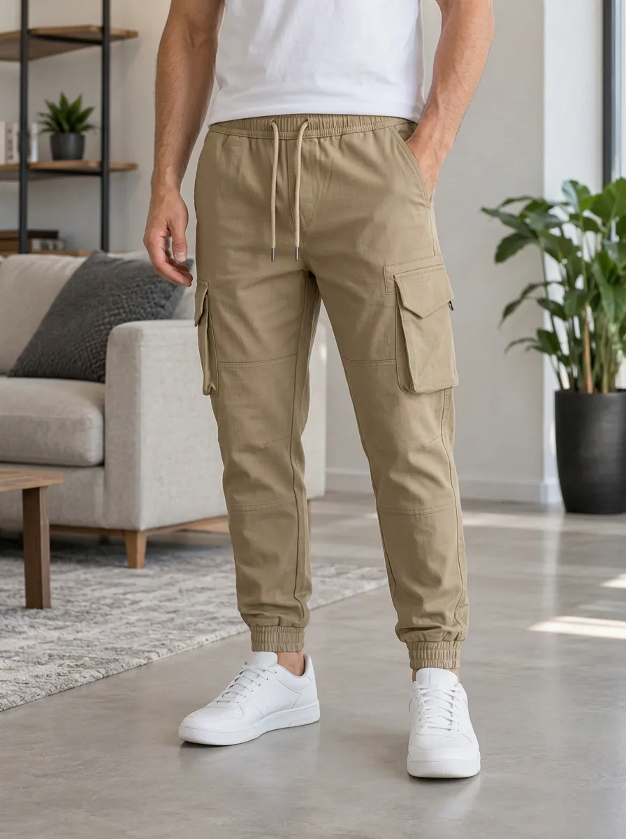 Men's Casual Khaki Cargo Jogger Pants