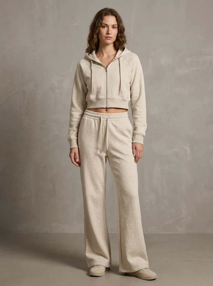 Women's Vintage Inspired Minimal Cropped Hooded Jacket and Flare Pants Active Set