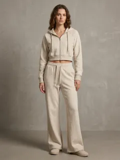 Women's Vintage Inspired Minimal Cropped Hooded Jacket and Flare Pants Active Set