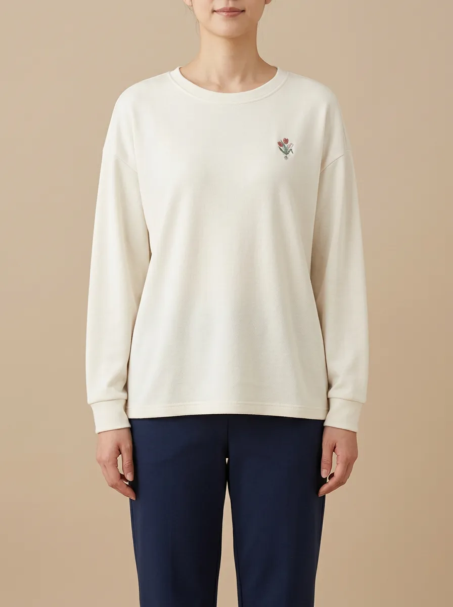 Women's Floral Embroidered Crew-Neck Sweatshirt