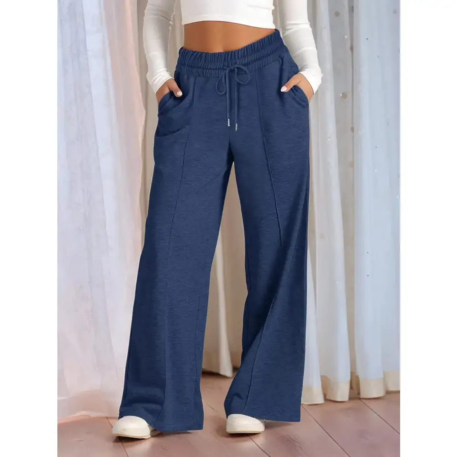 Full Size Drawstring Relaxed Fit Wide Leg Pants Plus Size