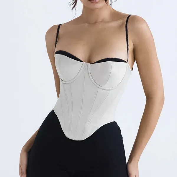 Silk Satin Spaghetti-Strap Cropped Corset-Inspired Tank Top