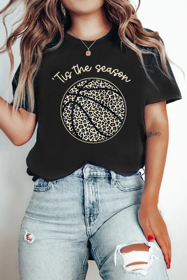 Black Leopard Basketball Printed Crew Tee