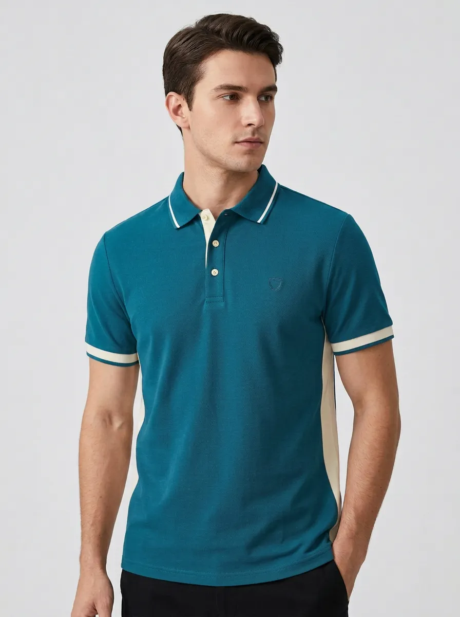Men's Casual Contrast Trim Shield Logo Polo Shirt