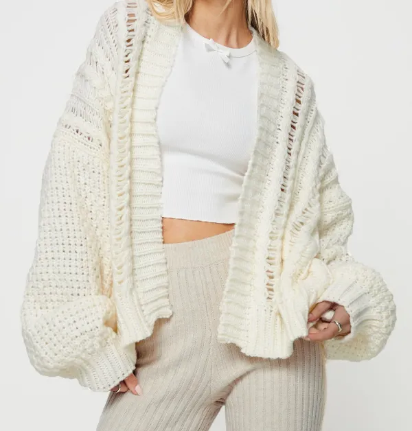 Cream Cable Knit Oversized Cardigan